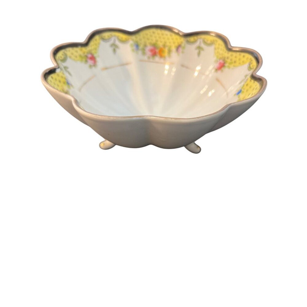 Vintage Noritake Morimura Bros Nut Condiment Bowl Yellow Floral Footed Estate